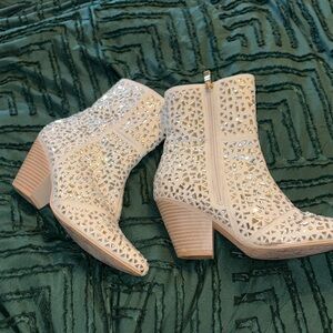 Elegant Beige Ankle Boots with Studded Design